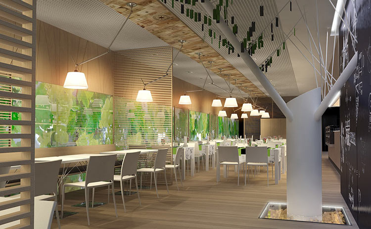 Photo d'un restaurant dont l'éclairage est particulièrement soigné