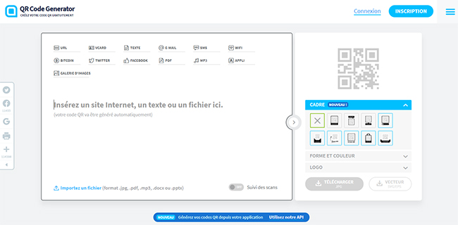 Tutoriel pour créer un QR Code de menu gratuit capture d'écran du générateur de QR Code